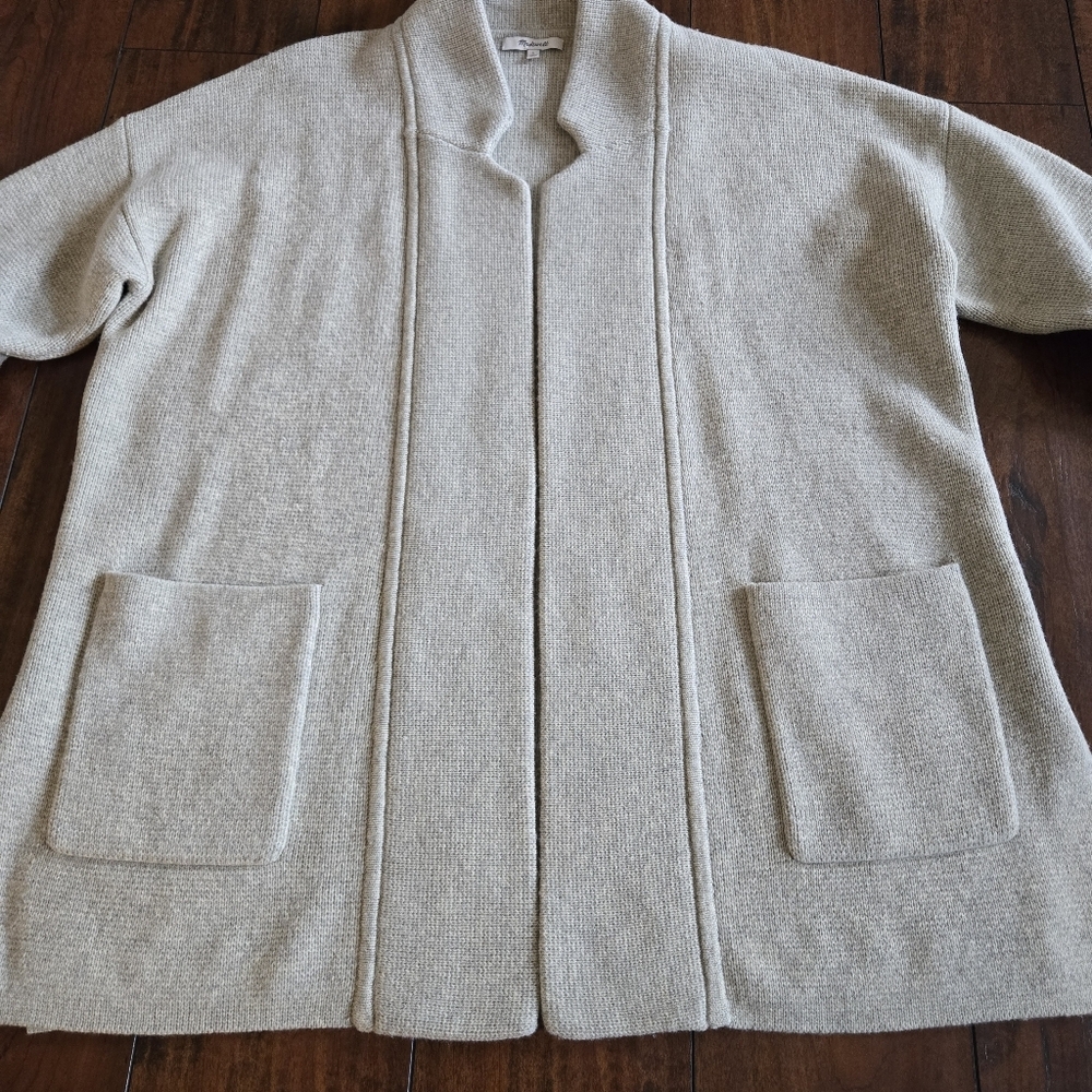 Madewell Spencer Sweater Coat Women Gray Cardigan Wool Open Front Pockets Large - Picture 8 of 13